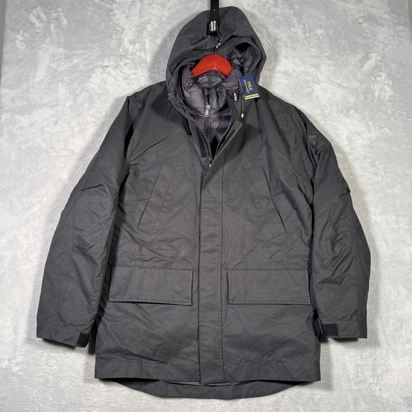 Polo Ralph Lauren Jacket‎ Mens Medium Black Performance Parka Hooded 3-in-1 Coat - Picture 1 of 16